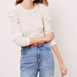 LOFT  Floral Lace Pleated Puff Sleeves